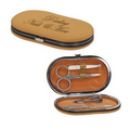 4pcs Tan Leatherette Manicure Set with Zipper Closure